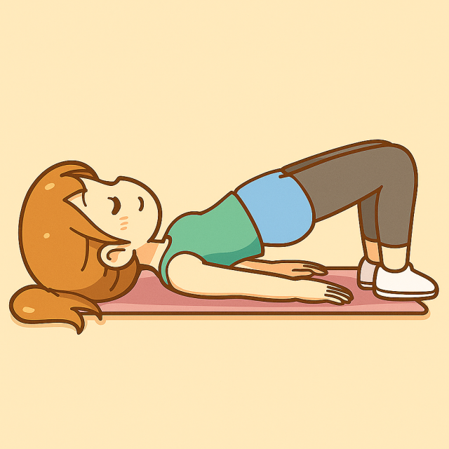 ピラティスのマットの上でペルビックカールのポーズをしている女性